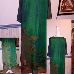 Pretty VINTAGE Asian Bird Sheer Dress Medium Large